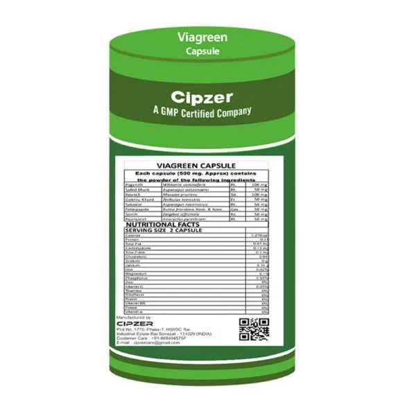 Cipzer Via Green Capsule|Boosts stamina, vigour & vitality|-60 Capsules