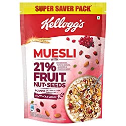 Kellogg's Muesli 21% Fruit, Nut & Seeds 750g | 5 Grains, High in Vitamins B1, B2, B3, B6, Folate, Source of Protein and Fibre, Multigrain Breakfast Cereal