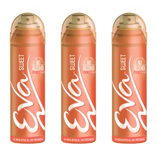 Eva Perfumed Deodrant Skinfriendly Body Spray For Woman, Sweet, 150ml ( Pack of 3)