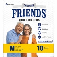 Friends Easy Adult Diapers Medium Size - Waist 28-44 Inch - High Absorbency Anti-bacterial Core - 10's