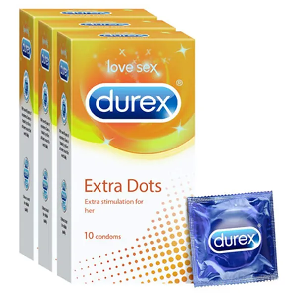 Durex Condoms, Extra Dots 10s-3N (Pack of 3)