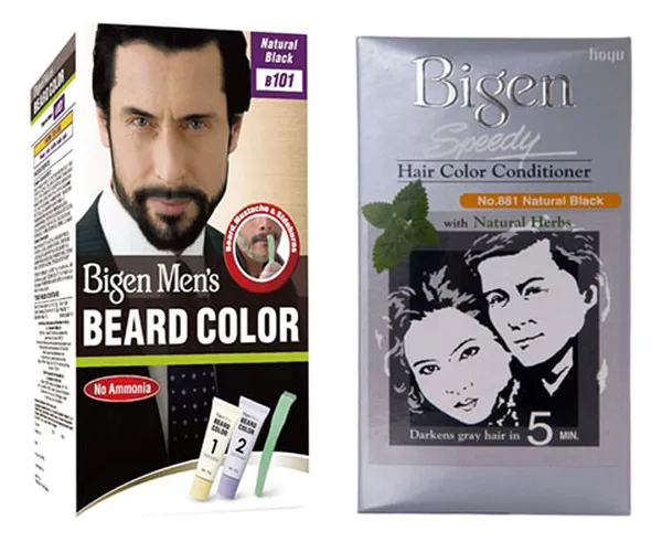 Bigen Men's Beard Color, Natural Black B101, 40g And Bigen Speedy Hair Color Conditioner Natural Black 881, 80g