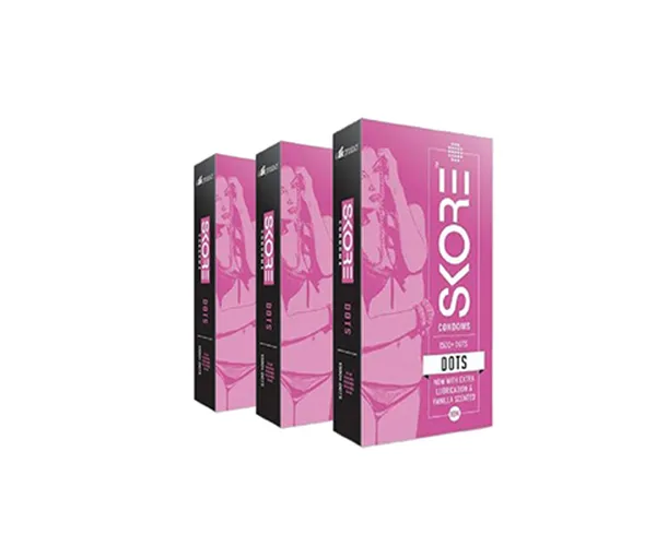 Skore Dotted Condoms with extra lubrication and vanilla scented (Dots) 10N (Pack of 3)