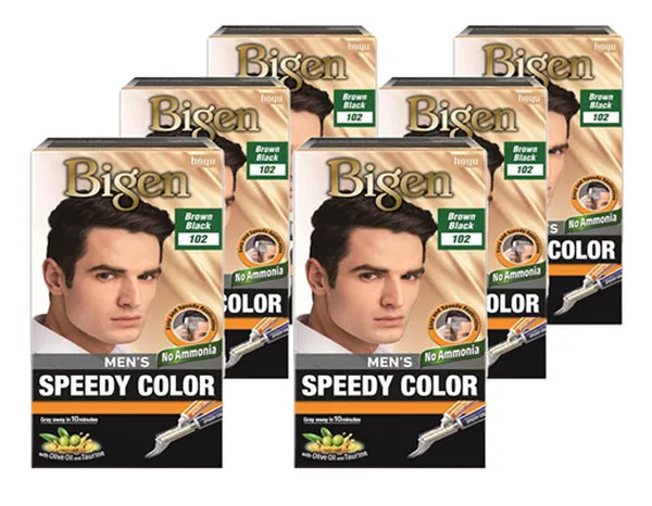 Bigen Men's Speedy Color, Brown Black 102, 80g (Pack of 6)