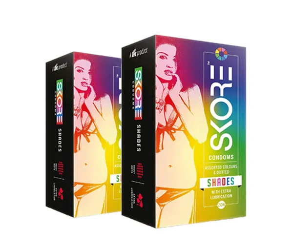 Skore Assorted Colours & Dotted Condoms (Shades) 20N (Pack of 2)