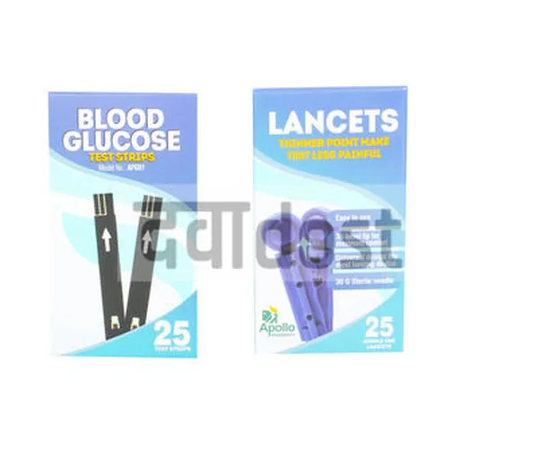 Apollo Pharmacy Blood Glucose 25 Test Strips with 25 Lancets 