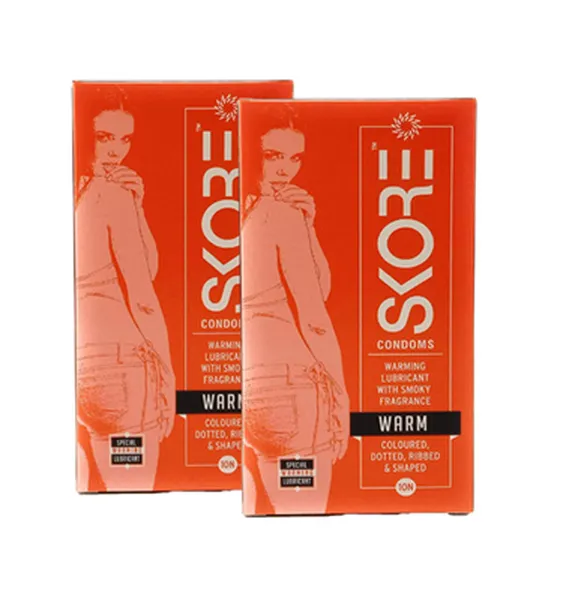 Skore Coloured Condoms- Warm, 10s (Pack of 2)