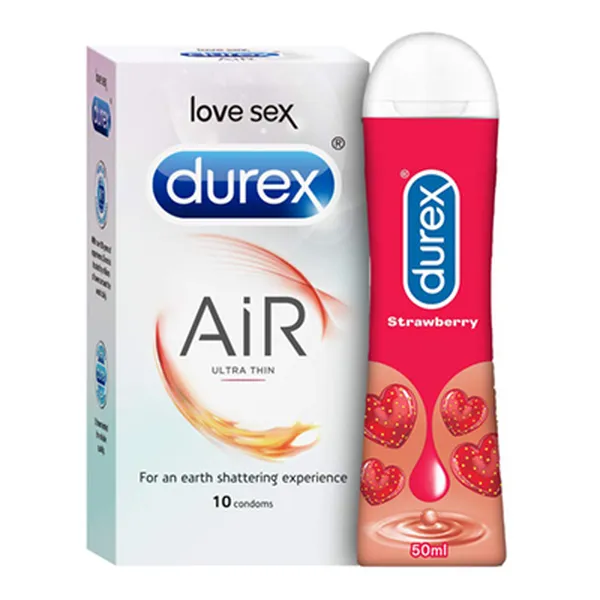Durex Pleasure Packs - Air 10s-1N, Pleasure gel Strawberry 50ml-1N