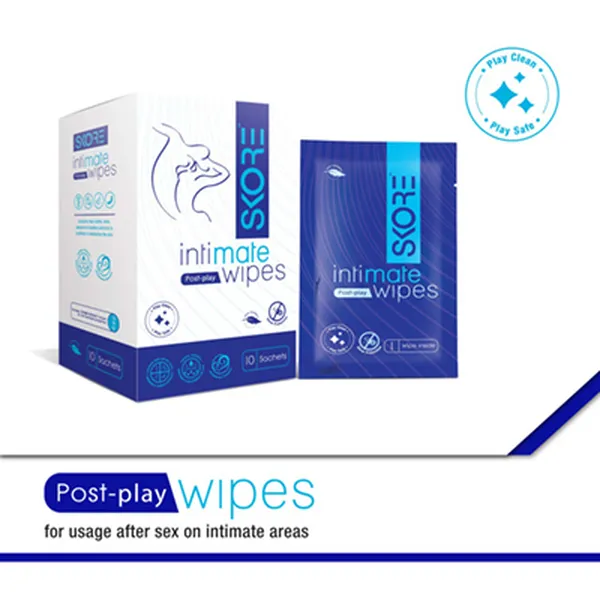 Skore Post Play Wipes, Blue (10 Sachets) (Pack of 2)