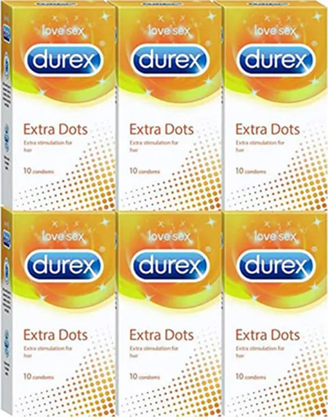 Durex Condoms, Extra Dots 10s-6N (Pack of 6)