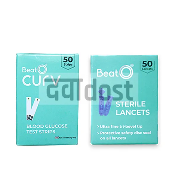 BeatO Curv Combo Pack of Blood Glucose Test Strips & Lancets (50 Each)
