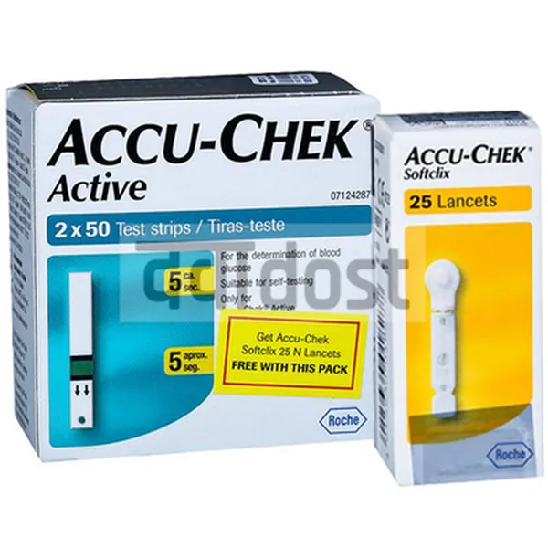 Accu Chek Active Test Strip with Accu Chek Softclix 25 Lancets Free