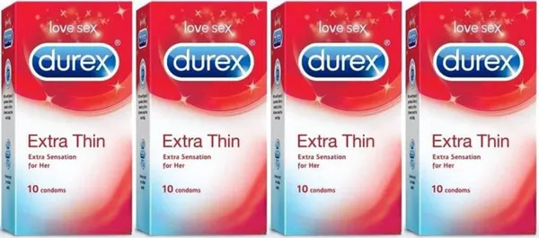Durex Condoms, Extra Thin 10s-4N (Pack of 4)