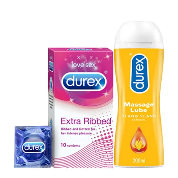 Durex Pleasure Packs - Extra Ribbed 10s-1N, Pleasure gel Ylang Ylang Sensual 200ml-1N