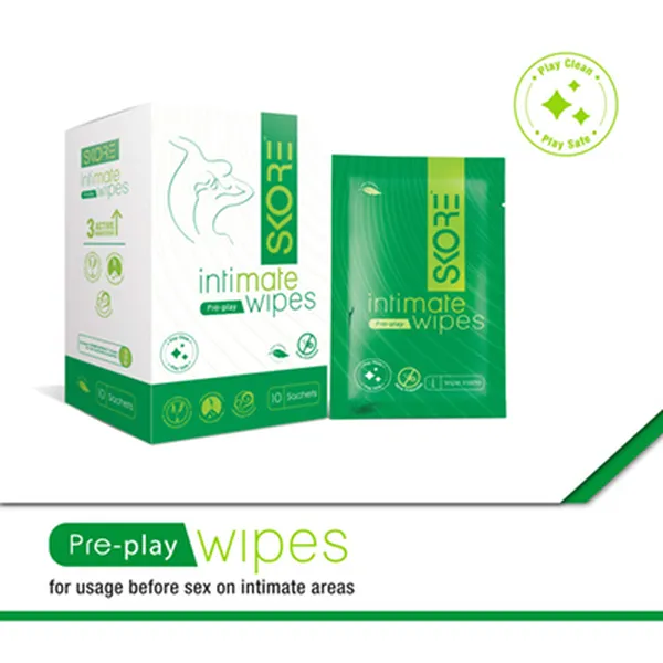 Skore Pre Play Wipes, Green (10 Sachets) (Pack of 2)