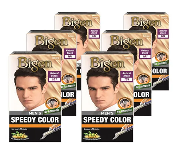 Bigen Men's Speedy Color, Natural Black 101, 80g (Pack of 6)