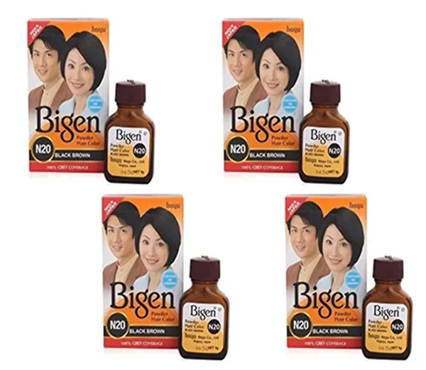 Bigen Powder Hair Color, Black Brown N20 (6g, Pack of 4)