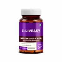 Liveasy Wellness Biotin 10000mcg With Calcium - Natural Protein For Hair - Prevents Hair Fall - Bottle Of 60