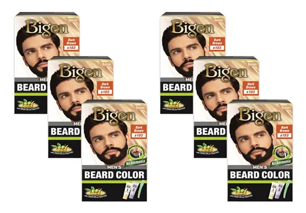 Bigen Men's Beard Color, Dark Brown B103, 40g (Pack of 6)