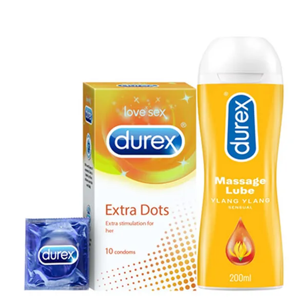 Durex Pleasure Packs - Extra Dots 10s-1N, Pleasure gel Cherry 50ml-1N
