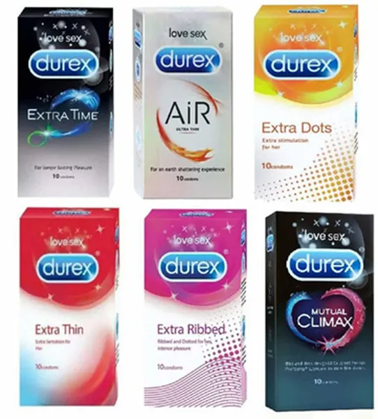 Durex Condoms, Extra Time 10s-1N, Air 10s-1N, Extra Dots 10s-1N, Extra Thin 10s-1N, Extra Ribbed 10s-1N, Mutual Climax 10s-1N (Pack of 6)