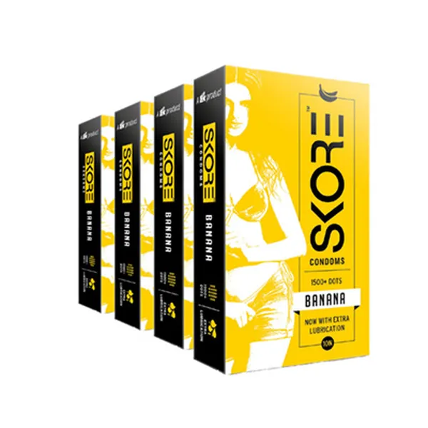 Skore Dotted Flavour Condoms (Banana) 10N (Pack of 4)