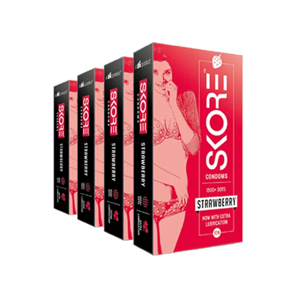 Skore Dotted Flavour Condoms (Strawberry) 10N (Pack of 4)