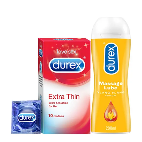 Durex Pleasure Packs - Extra Thin 10s-1N, Pleasure gel Ylang Ylang Sensual 200ml-1N