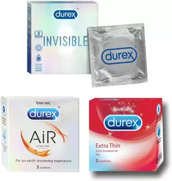 Durex Condoms, Invisible 3s-1N, Air 3s-1N, Extra Thin 3s-1N (Pack of 3)