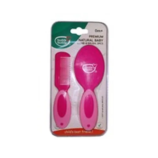 Buddsbuddy Premium Natural Baby Brush & Comb, Set 2 Pcs - Pink