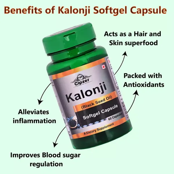 Cipzer Kalonji Softgel Capsule|Helps in maintaining good levels of cholesterol and triglycerides-(Pack of 1 )60 Capsules