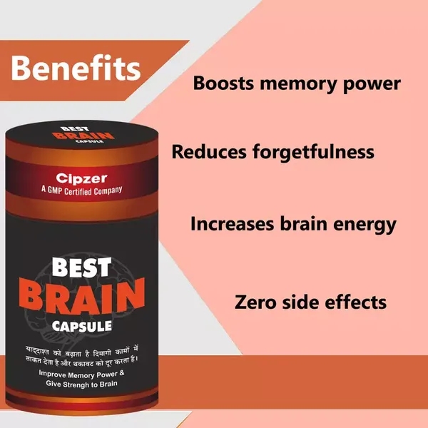 Cipzer Best Brain Capsule|Boosts memory power(Pack of 1)-60 Capsules
