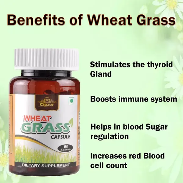 Cipzer Wheat Grass Capsule | May Reduce Cholesterol and May Aid in Blood Sugar Regulation60 Capsule