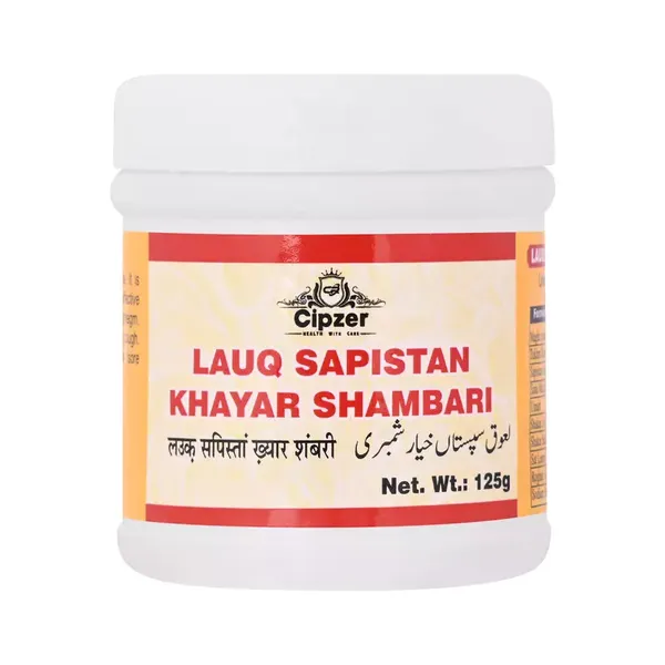 Cipzer  LAUQ SAPISTAN KHAYAR SHAMBARI 125 GRAM |is used in the treatment of cold, cough and respiratory ailments. It is a herbal remedy that is safe to consume. It is beneficial in cold and cough and 