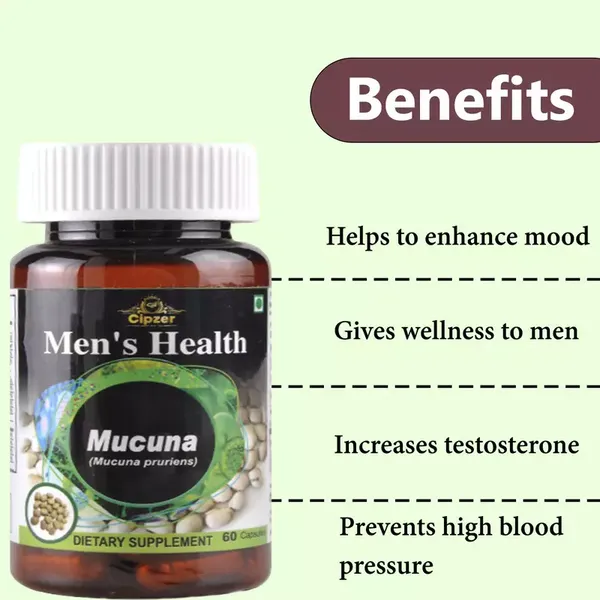 Cipzer Mucuna Capsule|Management of male infertility, nervous disorders, and also as an aphrodisiac-(Pack of 1)60 capsules