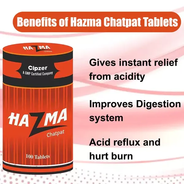 Cipzer Hazma Chatpat Tablets|Beneficial in Gastroesophageal reflux disease and Gives instant relief from acidity(Pack of 1)-100 Tablets