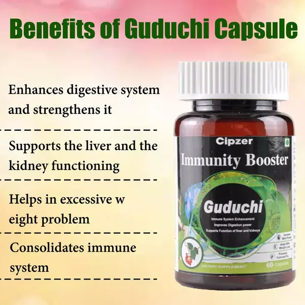 Cipzer Guduchi Capsule|Enhances digestive system and strengthens it|Supports the liver and the kidney functioning(Pack 0f 1)-60 capsules