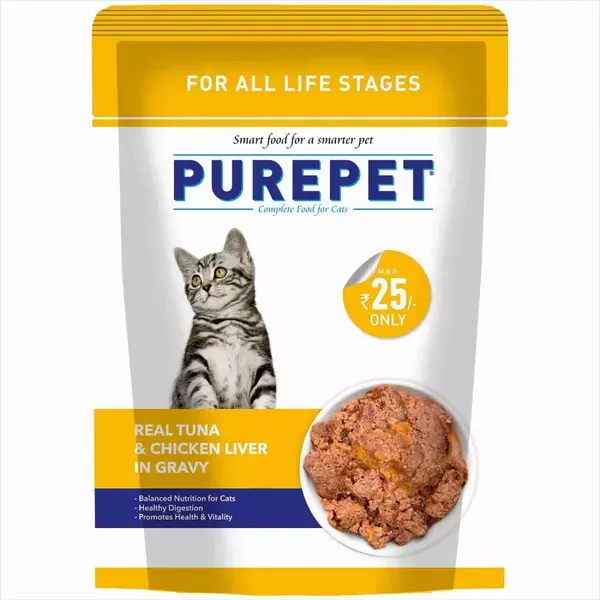 PUREPET CAT FOOD, REAL TUNA & CHICKEN LIVER IN GRAVY WET 70GM