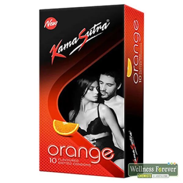 KAMASUTRA ORANGE FLAVOURED DOTTED CONDOMS - 10 COUNT