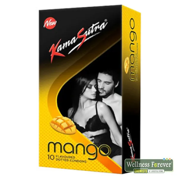 KAMASUTRA MANGO FLAVOURED DOTTED CONDOMS - 10 COUNT