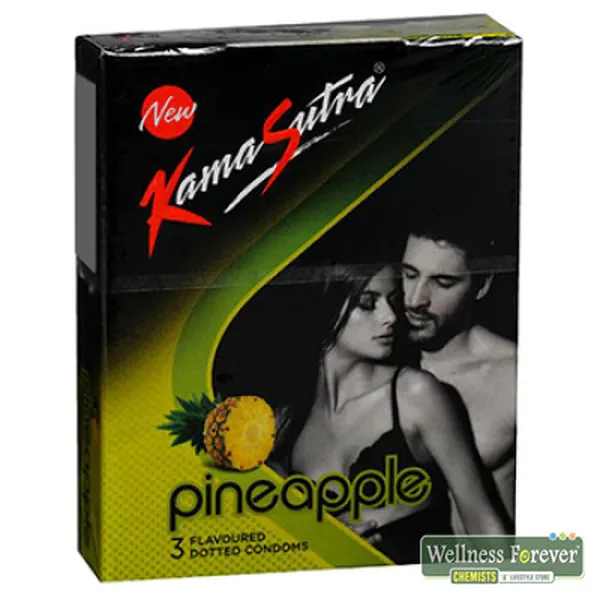 KAMASUTRA PINEAPPLE FLAVOURED DOTTED CONDOMS - 3 COUNT