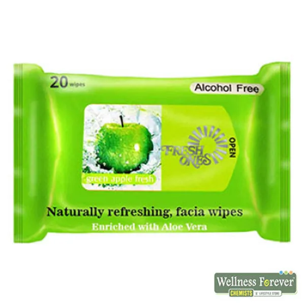 FRESH ONES REFRESHING DEO WET WIPES - GREEN APPLE, 20 WIPES