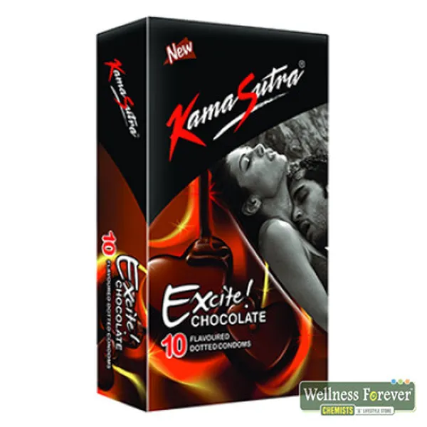 KAMASUTRA EXCITE CHOCOLATE FLAVOURED DOTTED CONDOMS - 10 COUNT