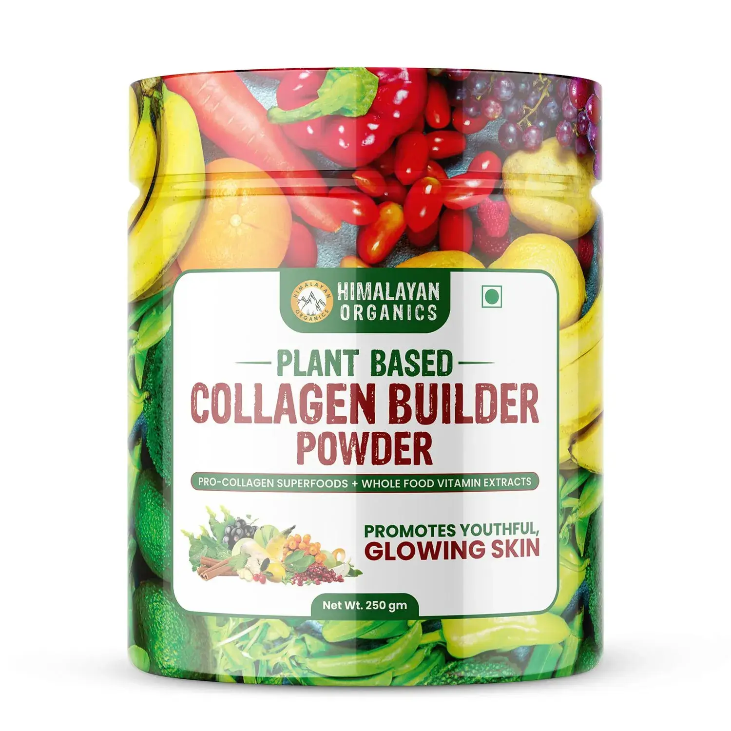 Himalayan Organics Plant Based Collagen Builder Powder for Skin Regeneration, Anti-Aging Beauty & Repair (with Sea Buckthorn,Evening Primrose, Acai Berry) – 250gm