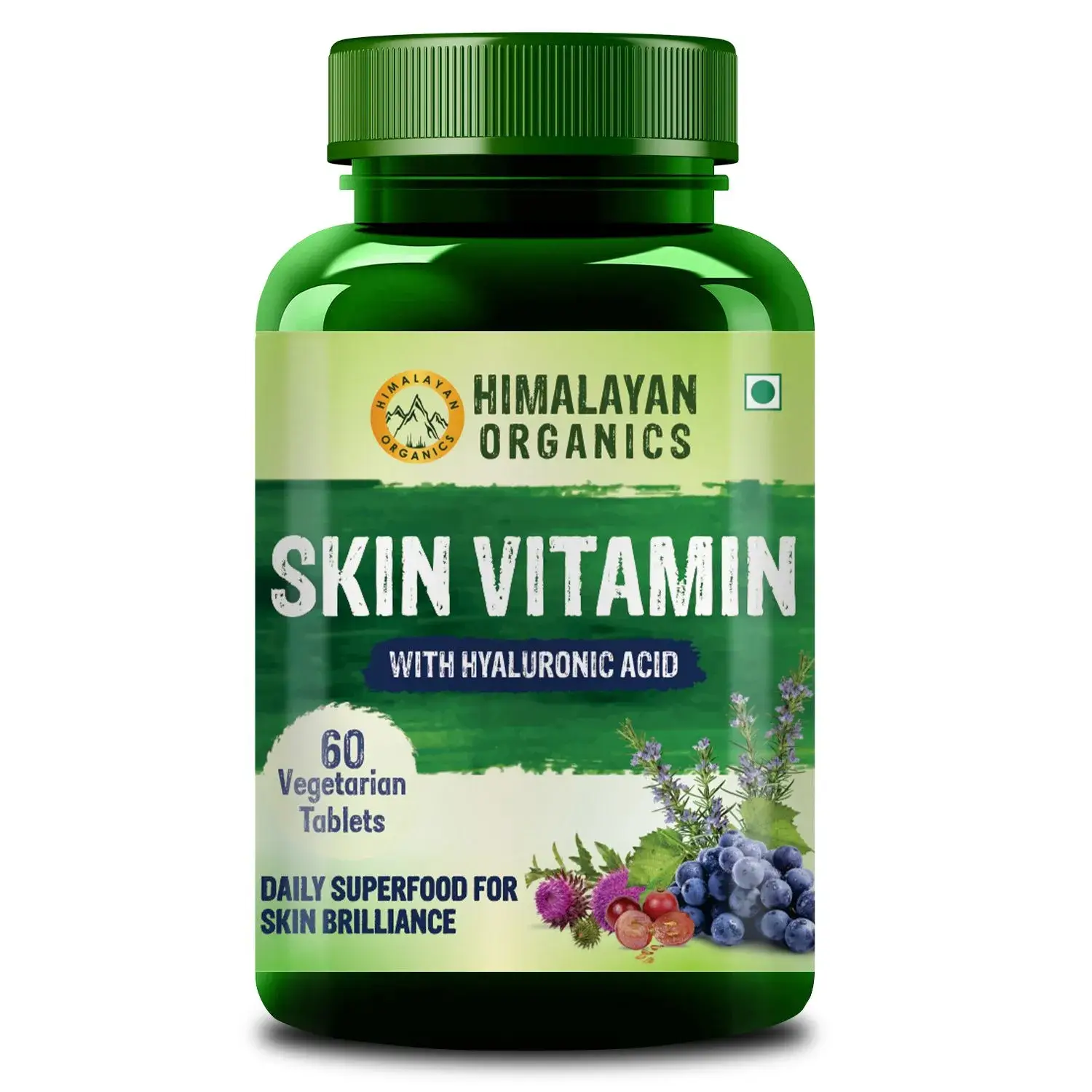 Himalayan Organics Skin Vitamin with Hyaluronic Acid, Grape Seed Extract & Silybum Extract for Skin Glow & Hydration – 60 Veg Tablets