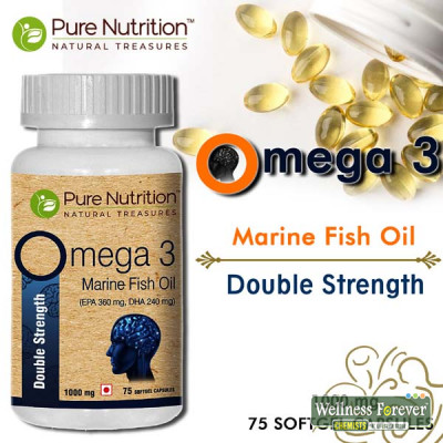 PURE NUTRITION OMEGA 3 DOUBLE STRENGTH MARINE FISH OIL - 75 CAPSULES, 100MG