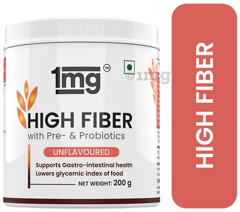 1mg High Fiber with Pre- & Probiotics with Inulin, Guar gum, & Resistant Maltodextrin Unflavoured Unflavoured with Resistant Maltodextrin, Inulin and Guar Gum