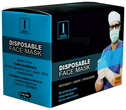 1Mile Disposable 3 Ply Face Mask Blue Regular