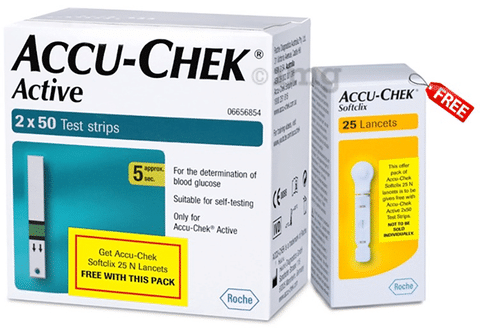 Accu-Chek Active Test Strip with Accu-Chek Softclix 25 Lancets Free