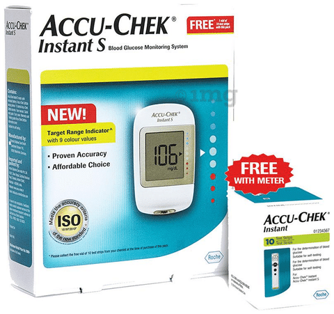 Accu-Chek Instant S Blood Glucometer with 10 Test Strips Free